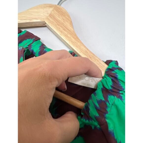 NEW Ulla Johnson Iren Abstract Silk Crew-Neck Ruffled Blouse Top - Picture 4 of 7